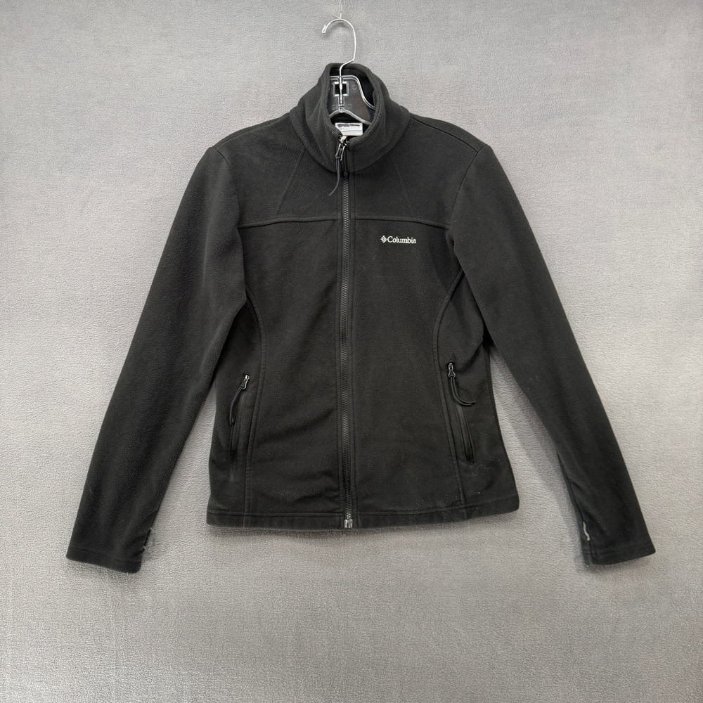 Columbia Womens Full Zip Fleece Jacket Charcoal Black Mock Neck XS Layering